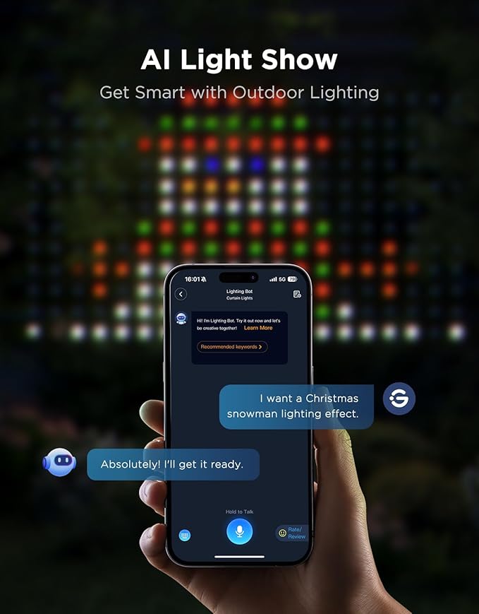 Govee Outdoor Net Lights, 2.8*4.7ft with RGBIC and DIY Functions, 240 LEDs Smart Net Lights with 64 Modes for Bush Patio Decor, Compatible with Alexa & Google Assistant, Outdoor Waterproof, Green Wire