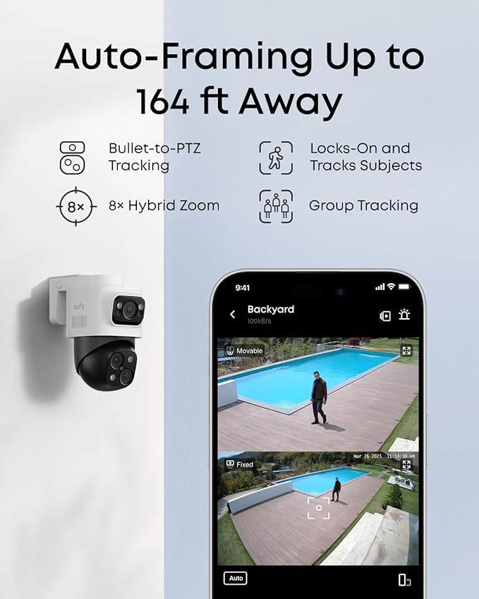 eufy 4K NVR Security Camera System S4 Max, 4TB HDD,Power Over Ethernet, Wired, 24/7 Recording, Triple Lens Bullet-PTZ Cam, 360° PTZ, Up to 16CH, Cross-Cam Tracking, 8× Auto Zoom, Smart Video Search