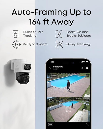 eufy 4K NVR Security Camera System S4 Max, 4TB HDD,Power Over Ethernet, Wired, 24/7 Recording, Triple Lens Bullet-PTZ Cam, 360° PTZ, Up to 16CH, Cross-Cam Tracking, 8× Auto Zoom, Smart Video Search