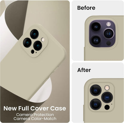 FireNova for iPhone 14 Pro Case, Silicone Upgraded [Camera Protection] Phone Case with [2 Screen Protectors], Soft Anti-Scratch Microfiber Lining Inside, 6.1 inch, Khaki