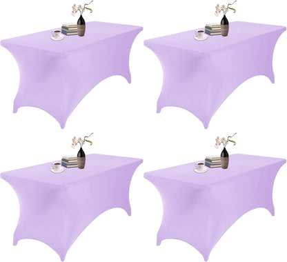 4Pack Spandex Waterproof Table Covers 6ft，Spandex 6ft Waterproof Table Cover for Party,Wedding, Banquet, and Events(Lavender)