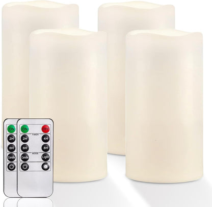Homemory 6" x 4" Large Waterproof Outdoor Flameless Candles with Remote Control and Timer, Battery Operated Flickering LED Pillar Candles for Indoor Outdoor Lanterns, Porch, Long Lasting, Set of 4
