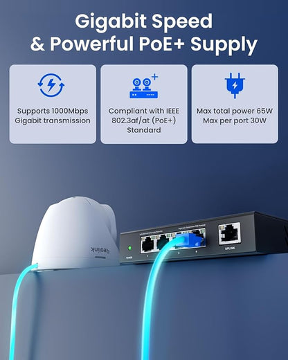 REOLINK 5MP 8CH PoE Security Camera System with 4 Cameras RLK8-520D4, 2TB HDD & 4+1 Port PoE Switch, Smart Detection, Night Vision, Plug & Play Surveillance Kit