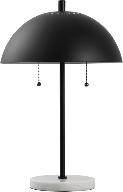 JONATHAN Y 20.75" Black/White Marble 2-Light LED Table Lamp for Modern Bedside Decor, Glam Desk Lamp, Gold Metal Dome Shade, Pull Chain Switch, Bulbs Included (JYL1071B)