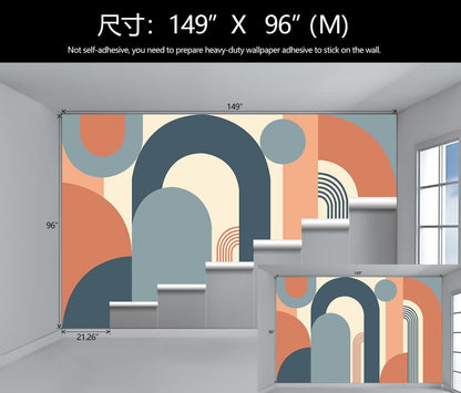 Geometric Shapes Arch Wallpaper Abstract Art Wall Mural for Living Room (Not Peel and Stick)