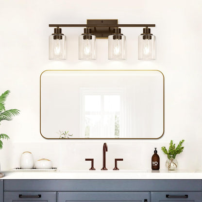 4 Light Bathroom Light Fixtures, Oil-Rubbed Bronze Modern Vanity Lights with Clear Glass Shades, Bathroom Wall Lamp for Mirror Living Room Cabinet