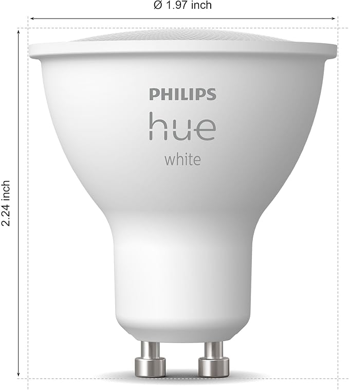 PHILIPS Hue Smart 60W GU10 LED Bulb, White Light, 2 Pack, 450LM, Indoor Light Bulbs, Control with Hue App, Compatible with Alexa, Google Assistant and Apple HomeKit