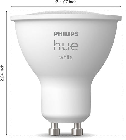PHILIPS Hue Smart 60W GU10 LED Bulb, White Light, 2 Pack, 450LM, Indoor Light Bulbs, Control with Hue App, Compatible with Alexa, Google Assistant and Apple HomeKit