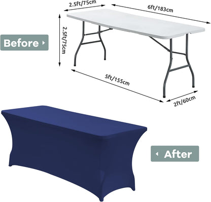 CWK 6FT Waterproof Stretch Spandex Table Cover for Rectangular Tables - Elastic Fitted Tablecloth for Folding Tables,Wrinkle Resistant Table Cloth for Parties, Weddings, Banquets & Events (Blue)