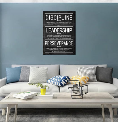 Motivational Inspirational Wall Art Discipline Leadership Perseverance Positive Inspirational Poster Canvas Painting Wall Art Framed Artwork Prints Picture for Living Room Office Gym [30''Wx 40''H]