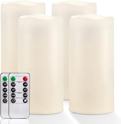 Homemory 4" x 8" Large Waterproof Outdoor Flameless Candles with Remote Control and Timer, Battery Operated Flickering LED Pillar Candles for Indoor Outdoor Lanterns, Porch, Long Lasting, Set of 4