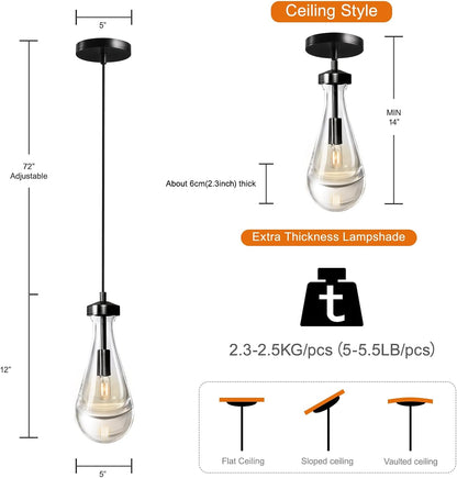 Modern Raindrop Pendant Lights, Pendant Lights for Kitchen Island, Black Brass Base Dining Room Light Fixtures, Interior Chandelier in The Living Room Hallway, Including Bulb