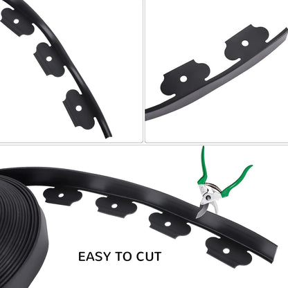2 Inch Tall No Dig Durable Garden Landscape Edging Kit, Black Plastic Lawn Border with 48pcs Anchoring Spikes for Landscaping, Flower Gardens, Lawn (40FT+48pcs Anchoring Spikes)