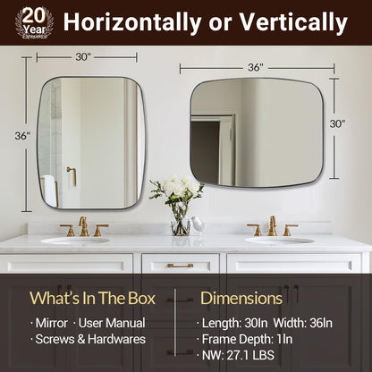 ANDY STAR Brushed Nickel Bathroom Mirror, 30x36’’ Oblong Mirror with Stainless Steel Metal Frame, Silver Oval Vanity Mirror for Over Sink, Modern Anti Rust Wall Mounted