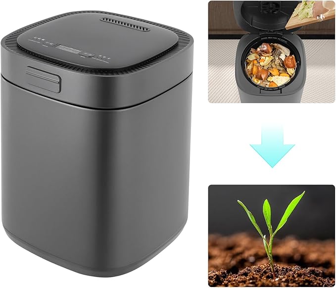 Black Electric Composting Machine 2.5L Kitchen Countertop Food Recycler Indoor Composter Bucket for Apartment Office Small Space Odor Reduction One-Button Start Auto Shut-Off 110V 25W 15-Hour Cycle