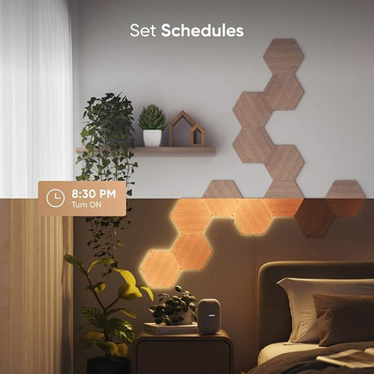 Nanoleaf Elements Wood Look Smart Wall Lights, Hexagon LED Wall Lights Work with Alexa Google Assistant, Home Wall Decor for Living Room with Music Sync, Ambient White 1500-4000K, Expansion 3 Panel