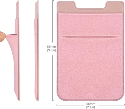 2 Pack Stick On Wallet Sleeve Cell Phone Dual Pocket Card Holder Double Pocket Pouch for iPhone Android Smartphone (2Pack PINK)