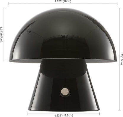JONATHAN Y 7" Black Rechargeable Cordless Mushroom Table Lamp, Portable LED Nightstand Lamp for Bedroom Living Room, Metal Shade, 3-Way Dimmable Touch Sensor Modern Accent JYL7116A
