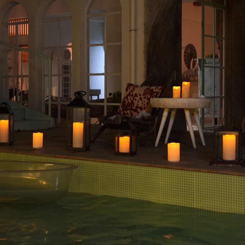 Homemory 4" x 10" Large Waterproof Outdoor Flameless Candles, Battery Operated LED Pillar Candles with Remote and Timers for Indoor Outdoor Lanterns, Long Lasting, Dark Ivory, Set of 4