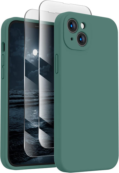 FireNova Designed for iPhone 14 Case, Silicone Upgraded [Camera Protection] Phone Case with [2 Screen Protectors], Soft Anti-Scratch Microfiber Lining Inside, 6.1 inch, Midnight Green
