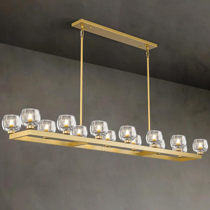 72 Inch Brass Rectangle Wagon Wheel Chandeliers, Gold Chandelier for Dining Room Over Table, Modern Crystal Long Chandelier for High Ceiling, Farmhouse Large Linear Chandeliers for Kitchen Island