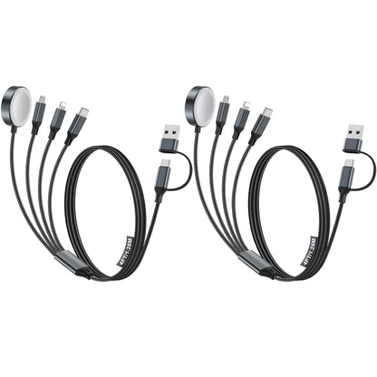 4-in-2 Multi Charging Cable for Apple Watch Charger/Samsung/iPhone Charger,Car/Office/Camping/Travel Essentials,Type C Cable Cord for iWatch Ultra/10-2/iPhone 16-11/Samsung S25-S20,iPad,airPods-Black