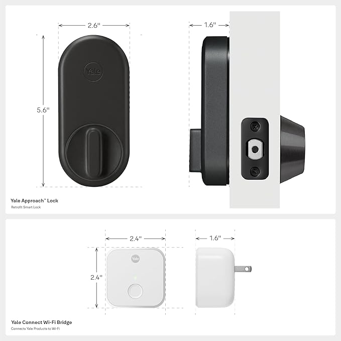 Yale Approach Smart Wi-Fi Deadbolt Retrofit Smart Lock, Unlimited Virtual Keys, App Remote Control, Keyless Entry - Black