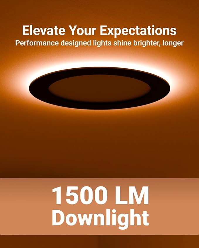 Sunco Black Recessed Lights 6 Inch LED, Canless with Night Light, Wafer Thin, 1500 Lumens, Selectable CCT 2700K/3000K/4000K/5000K/6000K, Dimmable, 15W, with Junction Box UL/ETL 4 Pack