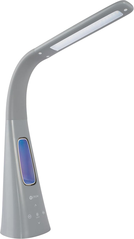 OttLite Cool Breeze LED Lamp with Fan (Gray) - 3-Speed Bladeless Fan & 5 Brightness Settings with Touch Activated Controls, Energy-Efficient Natural Daylight LEDs for Home Office, Desk, & Dorms