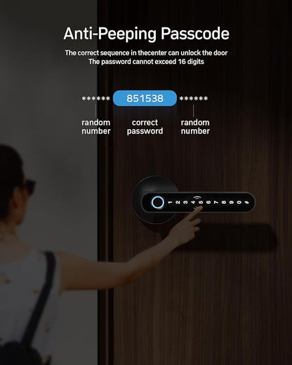 TMEZON Smart Door Lock Fingerprint, Keyless Entry Door Lock with Handle, APP/IC Cards/Codes/Keys/Fingerprints Biometric Electronic Keyless Entry Lock for Bedroom Home Hotel Office