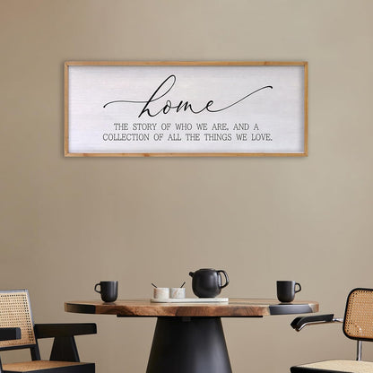 Home The Story of Who We Are Sign Farmhouse Family Wall Decor 32x12 Inch Plaque Wood Framed Art for Hanging (Wood)