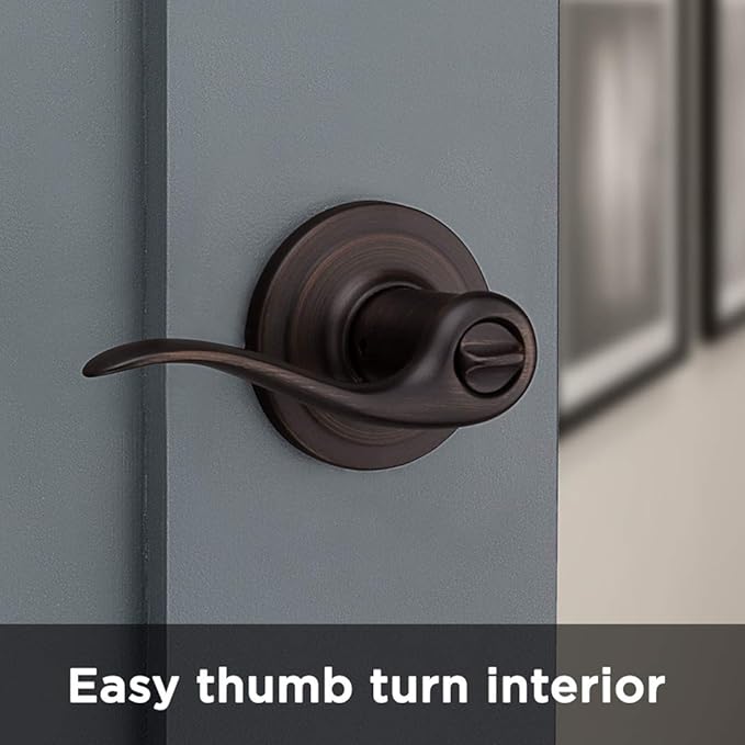 Kwikset Tustin Entry Door Handle with Lock and Key, Secure Keyed Reversible Lever Exterior, For Front Entrance and Bedrooms, Venetian Bronze, Pick Resistant Smartkey Rekey Security and Microban