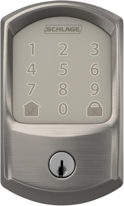 Schlage Encode Smart WiFi Deadbolt Lock for Front Door - Keyless Entry with App or Touchscreen - Works with Alexa, Hey Google, & Airbnb - Create Codes for Guests - Satin Nickel
