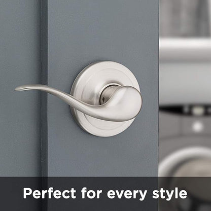 Kwikset Tustin Interior Passage Door Handle, Lever For Closet and Hallway Doors, Reversible Non-Locking Handle Lever, Satin Nickel, with Microban Protection