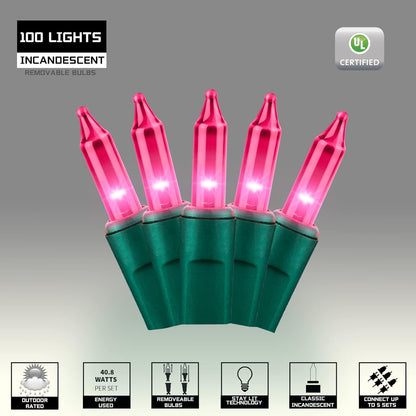 100LIGHTS PINK Extra-Bright With End Connectors Christmas Decorative Lights 5.98m UL Certified Mini String Light Set Waterproof for Home Garden Holiday Christmas Tree Party Patio Decor Wedding