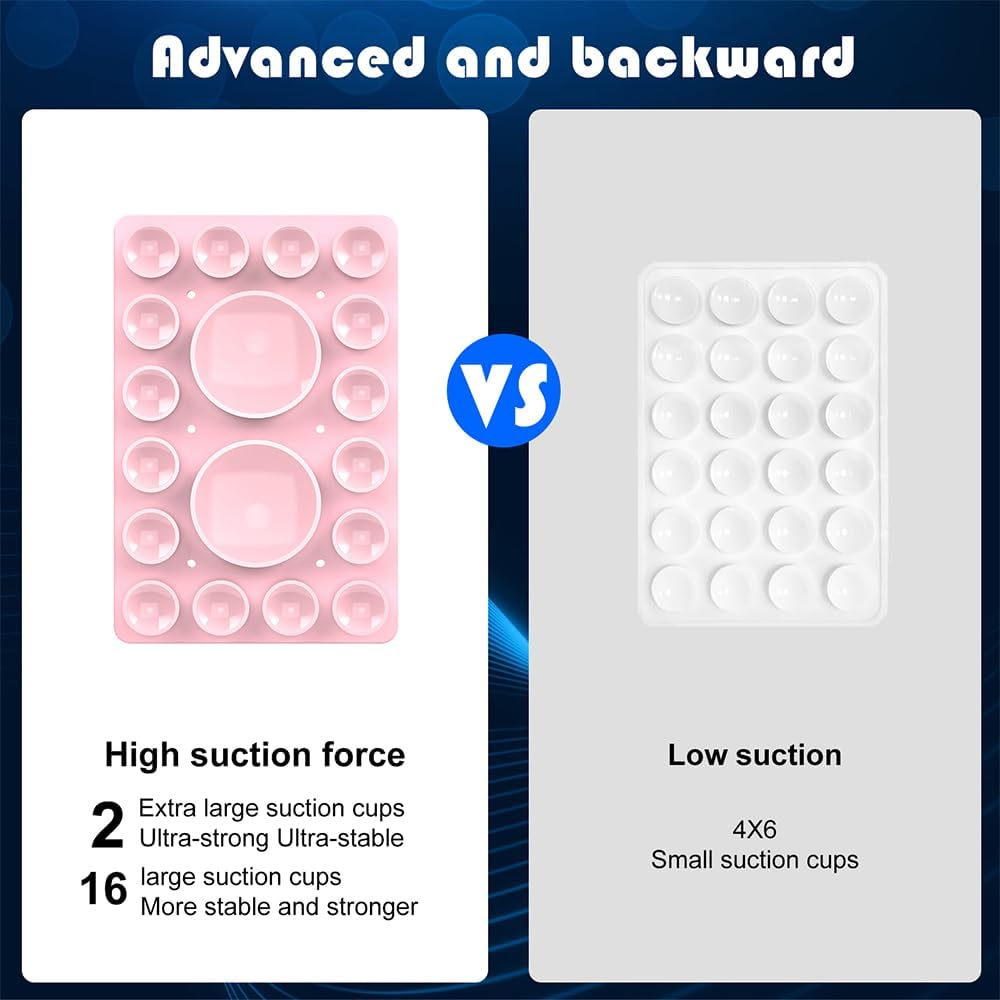 Silicone Suction Phone Holder Mount,Silicon Adhesive Phone Accessory for iPhone and Android, Hands-Free Mirror Shower Phone Holder,TikTok Videos and Selfies (Light Pink, Single Sided)