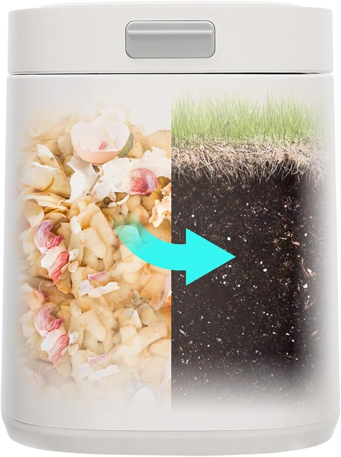 2.5L Electric Kitchen Composter, Indoor/Outdoor Composting Machine, Countertop Compost Machine Turn Food Waste and Scraps into Fertilizer for Garden Plants, White