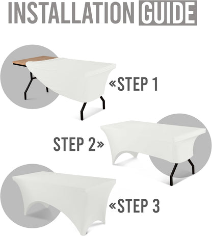 Utopia Kitchen 4FT Spandex Tablecloth [2 Pack, White] 200 GSM Stretch, Fitted, Washable and Wrinkle Resistant Table Cloth Rectangle Cover for Trade Shows, Wedding, Parties [48Lx30Wx30H Inch]