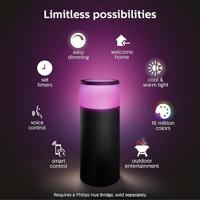 Philips Hue Calla Outdoor Smart Pathway Light, 3 Pack, White & Color Ambiance Walkway LED Lights, Weatherproof Low Voltage Lighting, Requires Bridge and Power Supply, Control with App and Voice