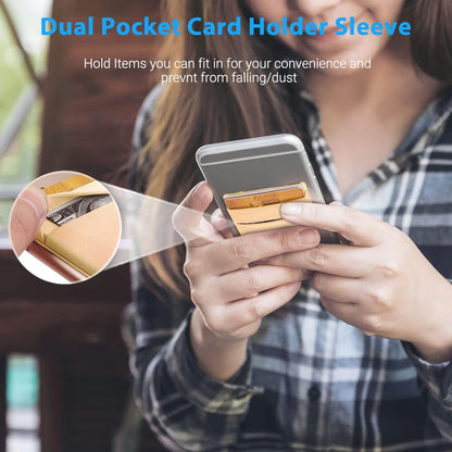 2 Pack Stick On Wallet Sleeve Cell Phone Dual Pocket Card Holder Double Pocket Pouch for iPhone Android Smartphone (2 Pack Gold)