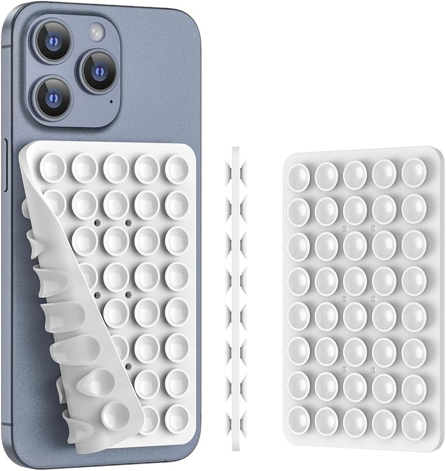 Double Sided Silicone Suction Phone Holder Mount, Silicon Accessory for iPhone and Android, Hands-Free Mirror Shower Phone Holder, TikTok Videos and Selfies (White)