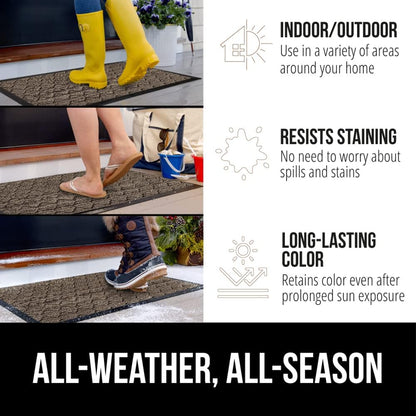 GORILLA GRIP 100% Waterproof All-Season WeatherMax Doormat 35x23, US Designed Natural Rubber, Stain and Fade Resistant, Low Profile Indoor Outdoor Door Mats, Easy Clean Patio Mat, Latte Quatrefoil