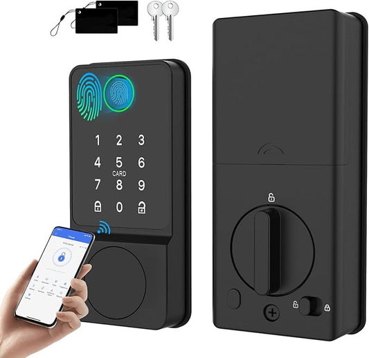 Smart Door Lock Keyless Entry with Fingerprint Touchscreen Keypad APP IC Card Key Type-C Charging Unlocking 6 In 1 Electric Biometric Digital Deadbolt for Front Doors Home Apartment Auto-Locking