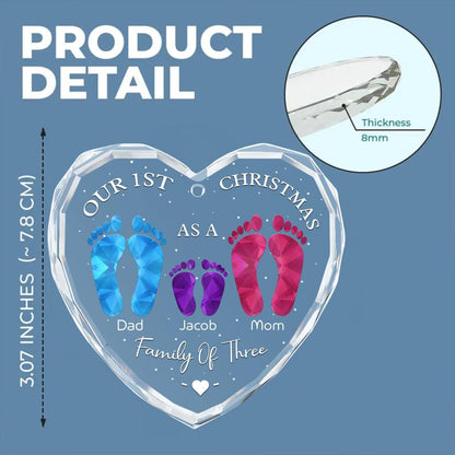 First Christmas As A Family - Personalized Custom Glass Ornament for Family of 3 People and Pets, 1st Xmas Family Ornament 2025 Baby's First Christmas