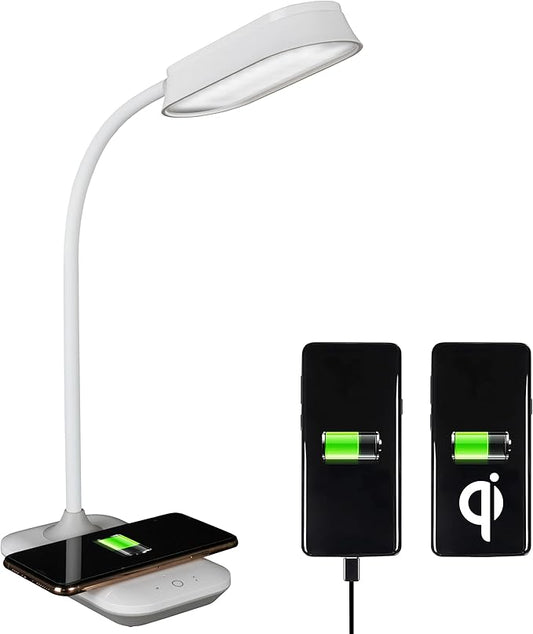 OttLite Achieve LED Sanitizing Desk Lamp Wireless Charging and USB Charging - Touch Activated, Flexible Neck, Modern Light for Reading, Crafting & Office Desktop