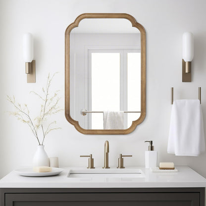 WallBeyond 20" x 30" Rounded Corner Arch Wall Mirror with Wood Frame for Entryway, Living Room or Bedroom Home Decor - Light Woodgrain, Honey-Colored