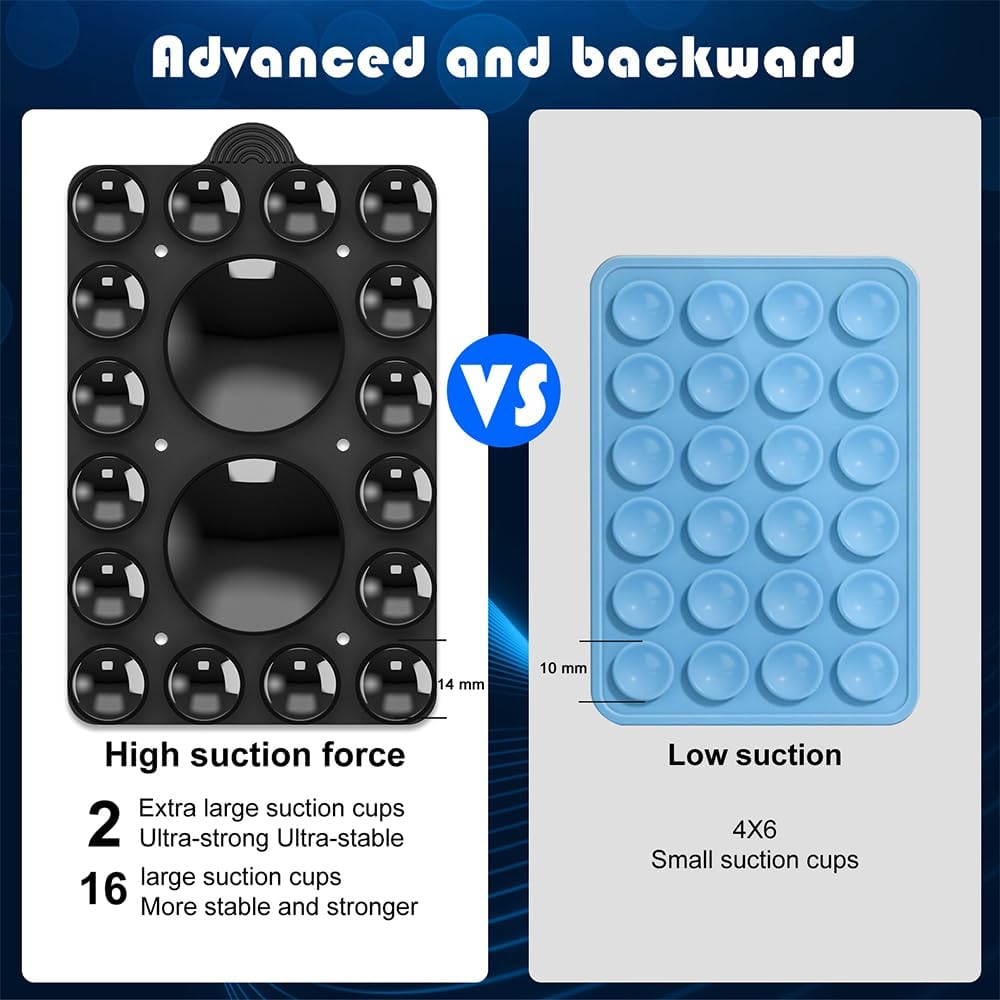 ZYCCER Double Sided Silicone Suction Phone Holder Mount,Compatible with iPhone and Android Cases Hands-Free Mirror Shower Phone Mount Strong Grip Holder (Black, Double Sided 2PCS)
