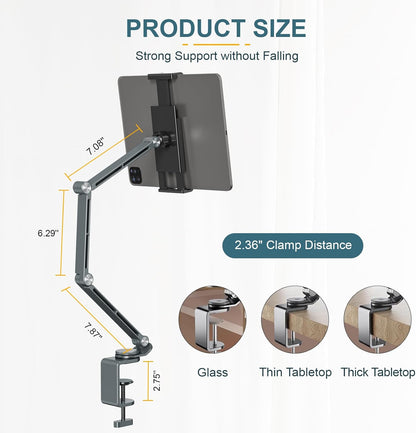 Tablet Stand Holder, Adjustable Foldable Tablet Arm iPad Desk Mount with 360°Rotate Base, Phone Holder iPad Stand for Desk and Bed, Compatible with Tablets, Phones or Other 4-15.6" Device