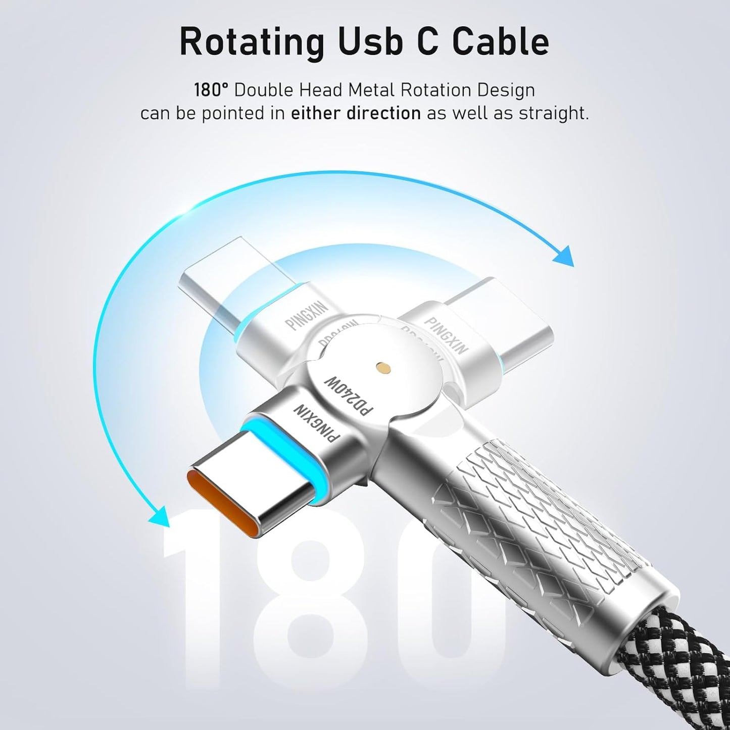 USB C Cable 3.3ft 240W Braided 180°Rotating USB C to USB C Cable USB 2.0, Type C Charging Cable for iPhone 16/16Pro/16Plus/16Pro Max,MacBook Air,iPad Pro,Pixel,Samsung Galaxy S23/S24 Ultra-Black