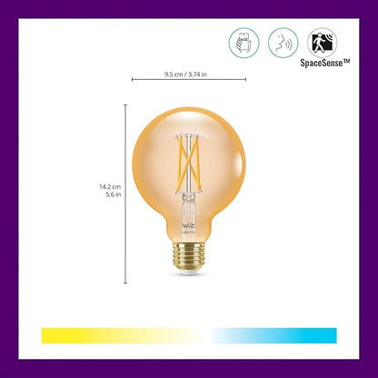 WiZ Clear 60W G25 Tunable White Filament LED Smart Bulb - Pack of 6 - E26- Indoor - Connects to Your Existing Wi-Fi - Control with Voice or App + Activate with Motion - Matter Compatible